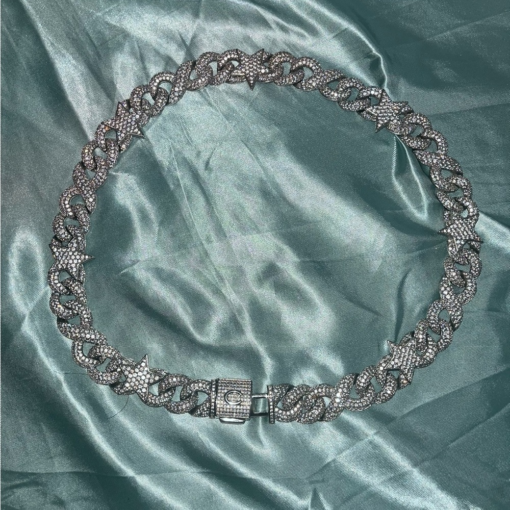 Silver Rhinestone Chain Cuban Link Necklace